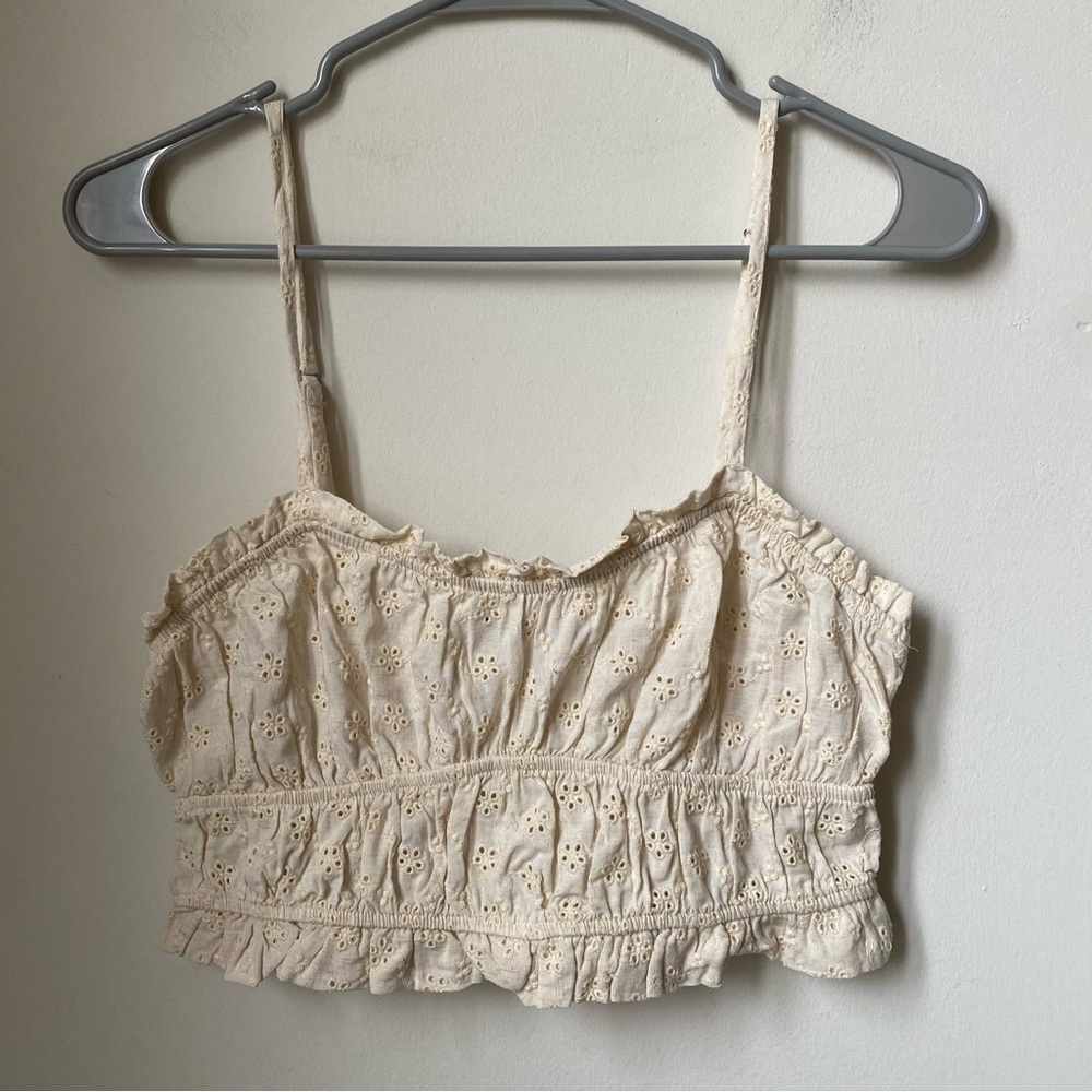stradivarius Cream Eyelet Cropped Cami